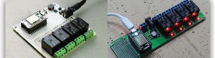 A split-image showing two different prototype circuit boards.