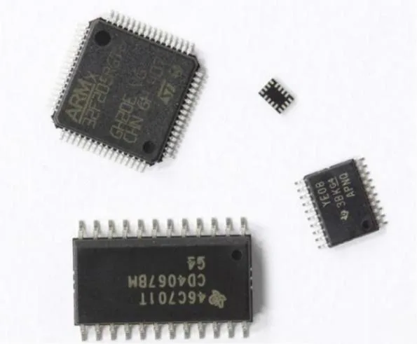A close-up shot of various integrated circuits.