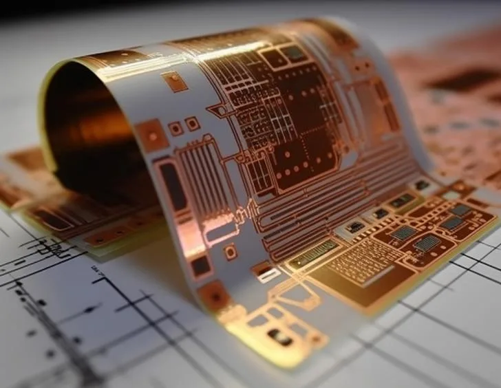 copper foil traces on a bent flexible PCB