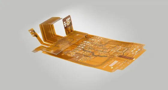 orange flexible PCB bent and folded