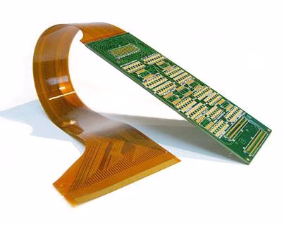 Curved flexible circuit connected to a rigid board