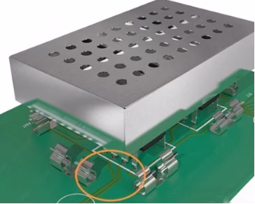 PCB shield grounding design: ensuring reliable electrical connection to the ground plane using SMT shielding clips.