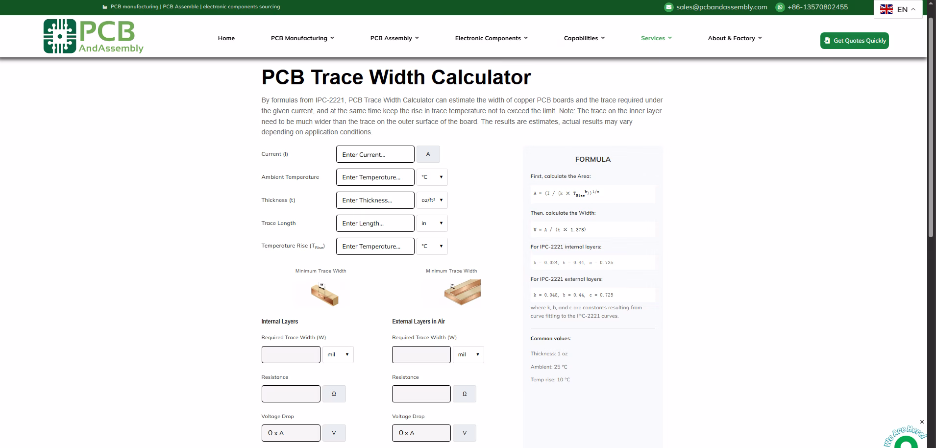 PCB Trace Width Calculator