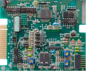 PCB board with many electronic components soldered on