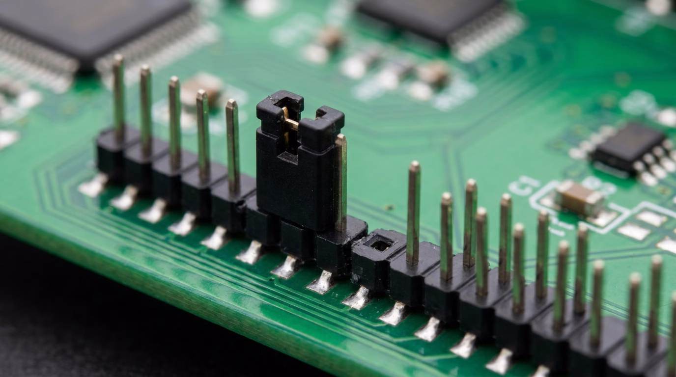 Header pins with a jumper cap in place